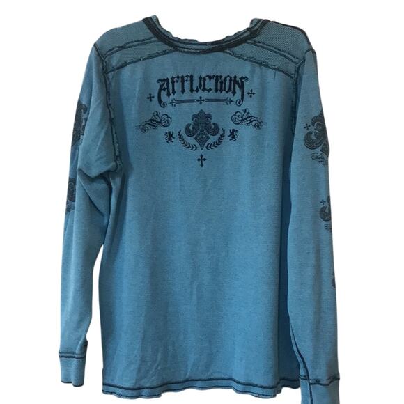 Affliction Reversible Thermal Shirt Frayed Seams Graphic Distressed Sz XX Men's - Picture 3 of 10